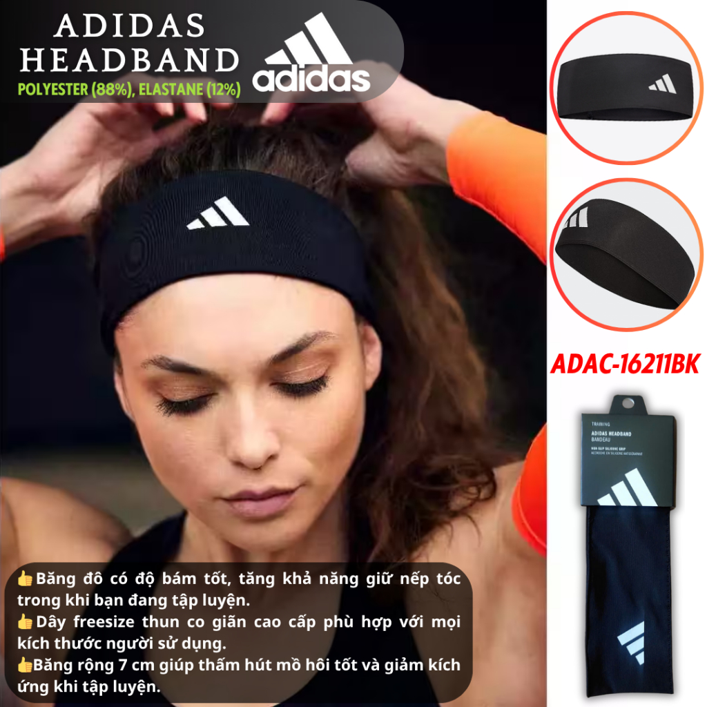 Băng Đô Thể Thao Freesize Chính Hãng ADIDAS ADAC-16211BK-NL Headband (1 Sợi) - Thun Co Giãn Cao Cấp