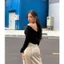 Áo Croptop Tay Dài MCA Cổ Yếm Vạt Bầu Hở Vai Body Gợi Cảm A5277