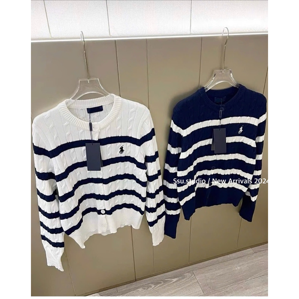 𝑺𝒔𝒖.𝑺𝒕𝒖𝒅𝒊𝒐(CÓ SẴN) ÁO LEN NGỰA THÊU HÀNG FULL TAG QC CADIGAN KẺ NGANG QCL1