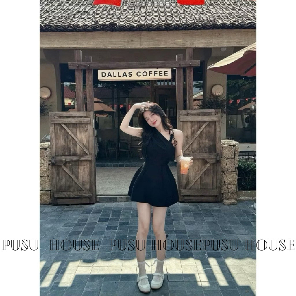 Đầm nữ dự tiệc thiết kế xoè lệch vai màu đen nữ sang trọng - Pusu house