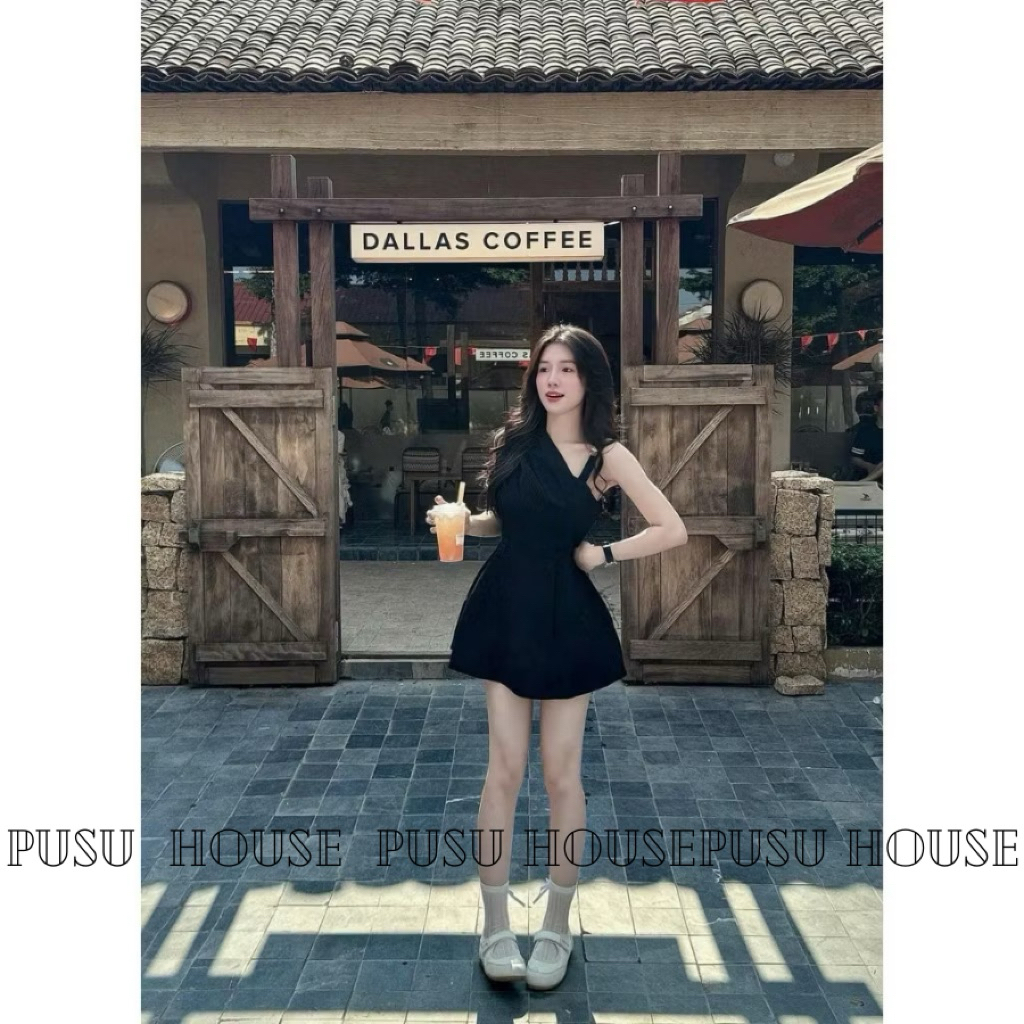 Đầm nữ dự tiệc thiết kế xoè lệch vai màu đen nữ sang trọng - Pusu house