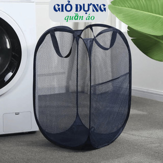 Sọt đựng quần áo bẩn cỡ lớn, giỏ lưới gấp gọn thông minh, giỏ đựng đồ giặt gia đình chất liệu bền đẹp có quai tiện lợi