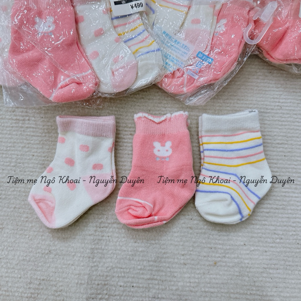 [MD149] 7-9cm Set 3 đôi tất len ấm áp có đế chống trơn trượt xuất Nhật hoạ tiết thỏ xinh cho bé