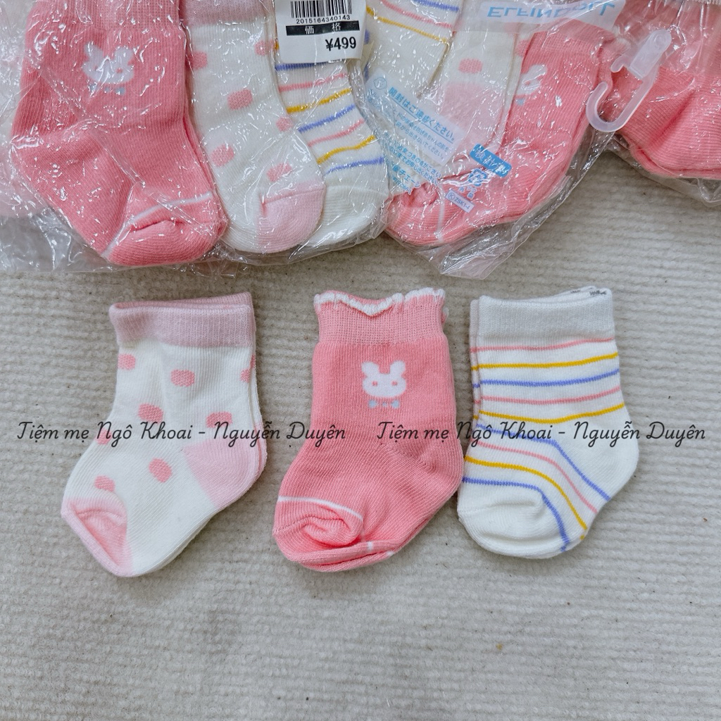 [MD149] 7-9cm Set 3 đôi tất len ấm áp có đế chống trơn trượt xuất Nhật hoạ tiết thỏ xinh cho bé