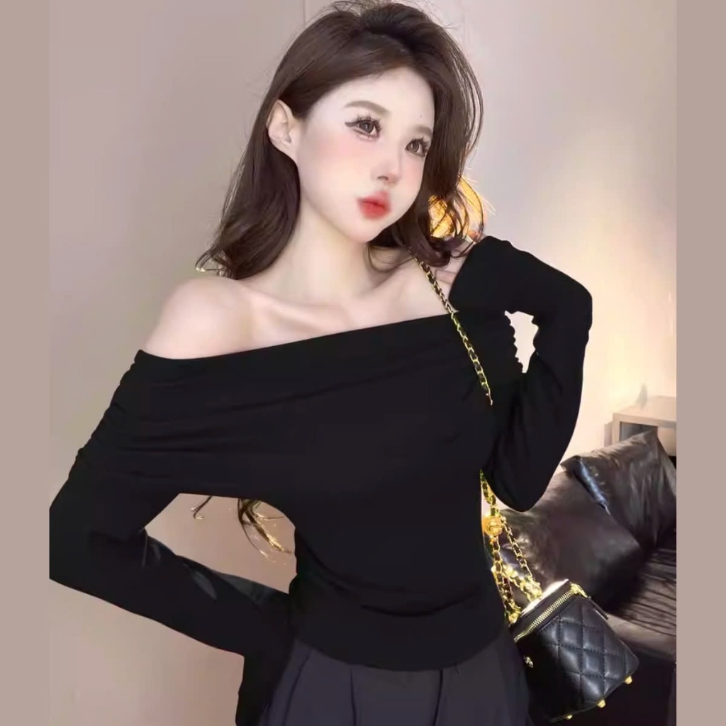[ Video sp thực tế ] Áo body trễ vai gân tăm dài tay tôn dáng slay, quyến rũ A.5951