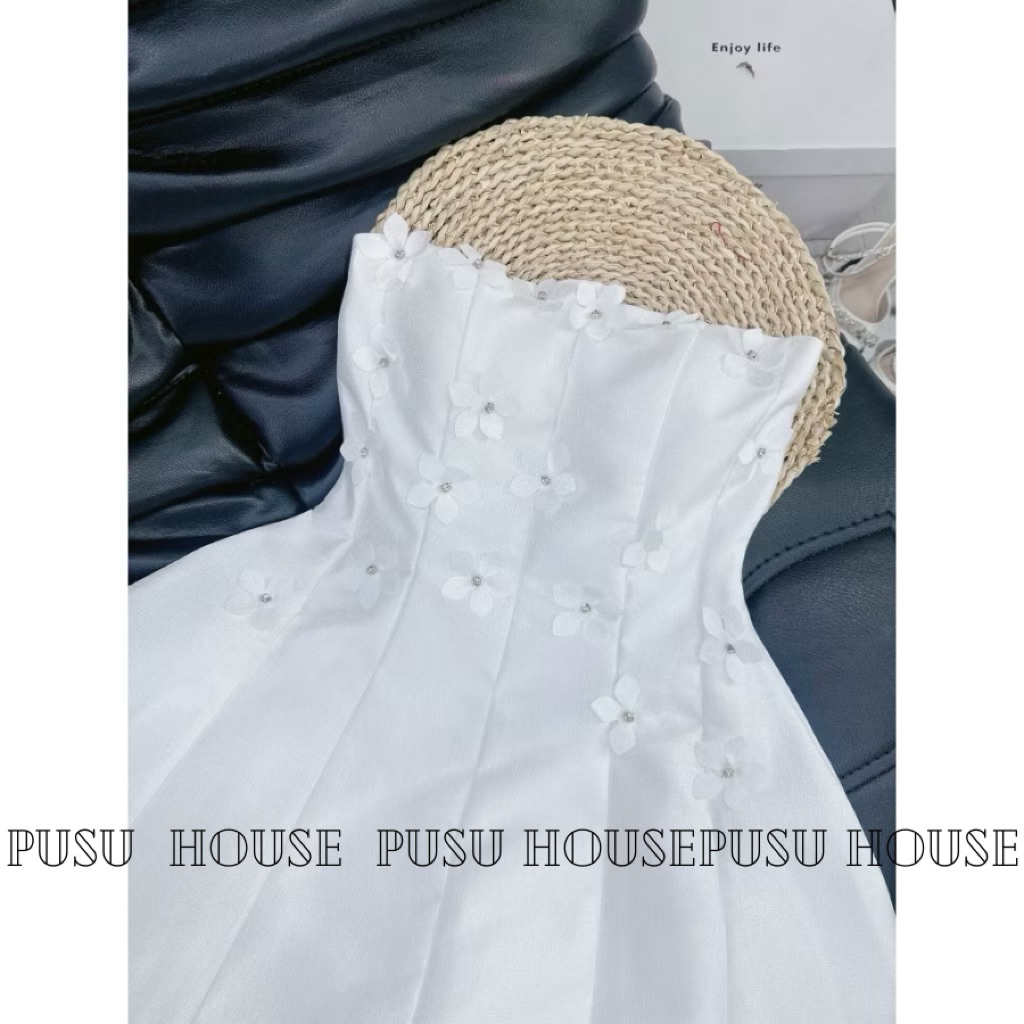 Đầm dự tiệc tiểu thư cúp xoè bồng dài đính hoa  sang trọng nữ tính - Pusu house
