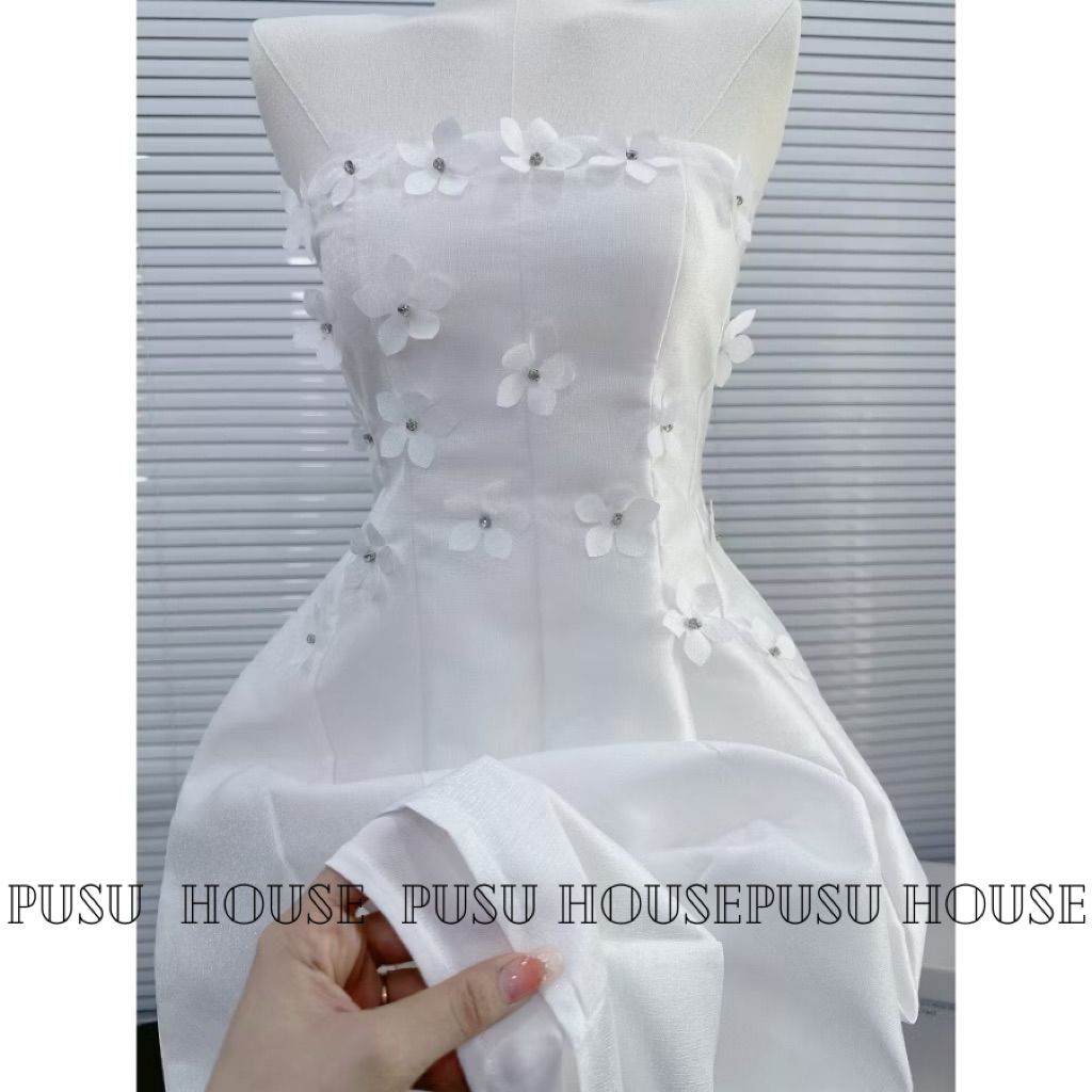 Đầm dự tiệc tiểu thư cúp xoè bồng dài đính hoa  sang trọng nữ tính - Pusu house