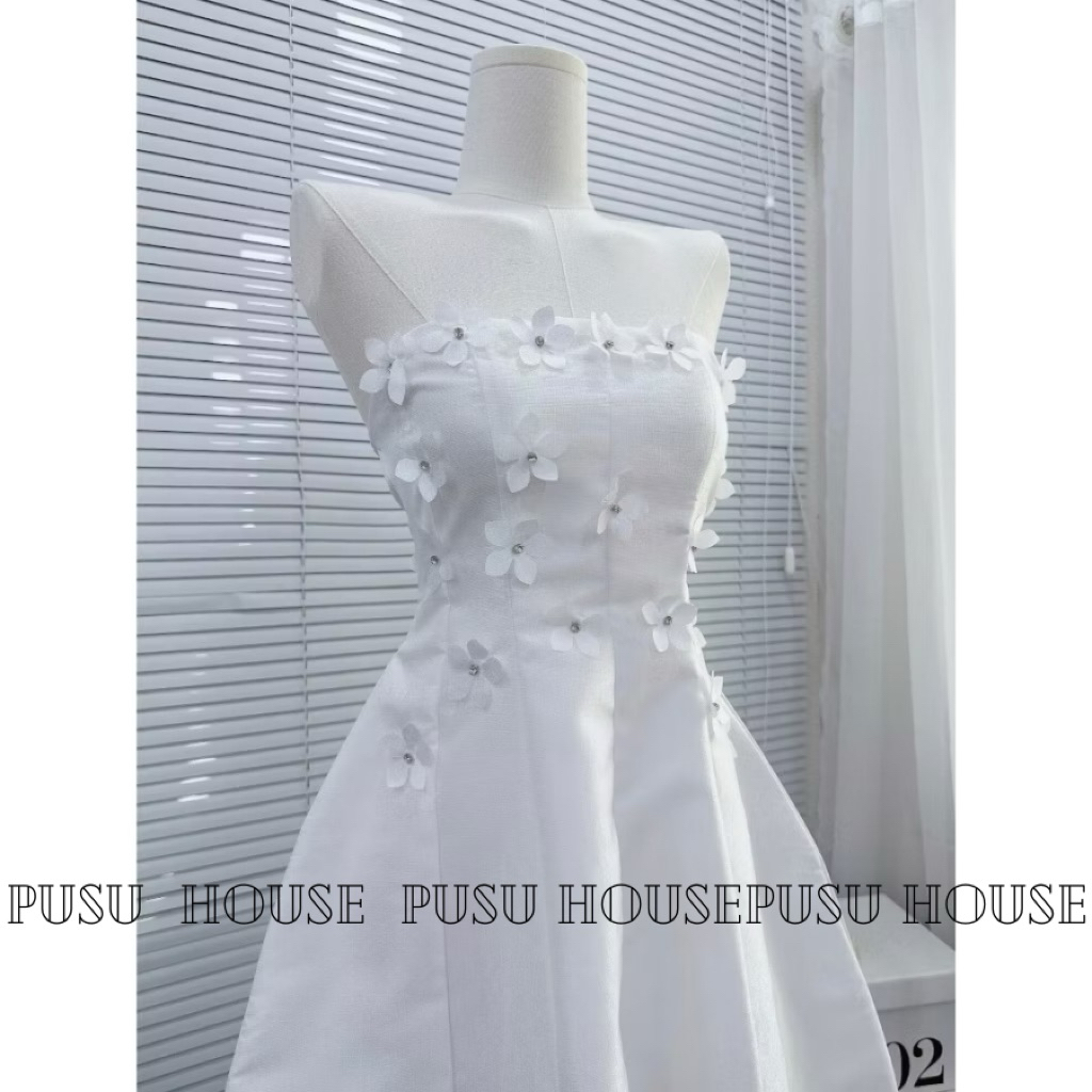 Đầm dự tiệc tiểu thư cúp xoè bồng dài đính hoa  sang trọng nữ tính - Pusu house