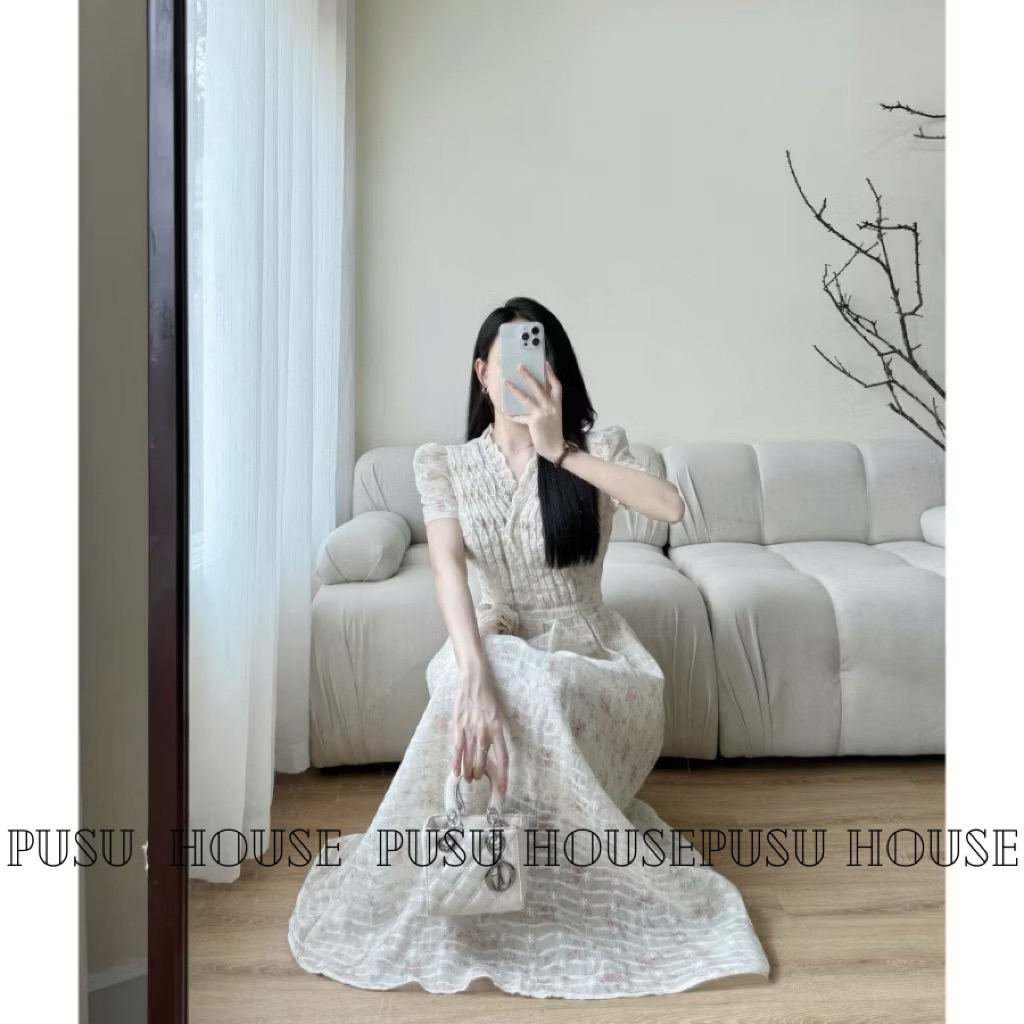Đầm dự tiệc ren thêu hoa dáng dài sang trọng nữ tính nhẹ nhàng- Pusu house