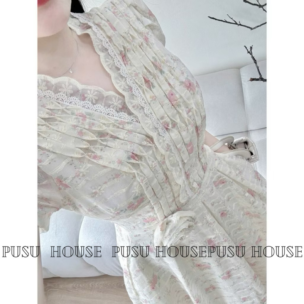 Đầm dự tiệc ren thêu hoa dáng dài sang trọng nữ tính nhẹ nhàng- Pusu house