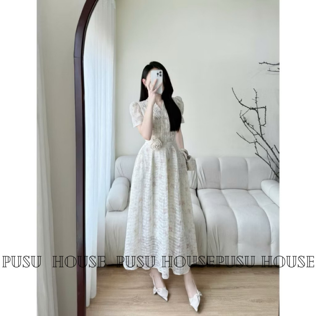 Đầm dự tiệc ren thêu hoa dáng dài sang trọng nữ tính nhẹ nhàng- Pusu house