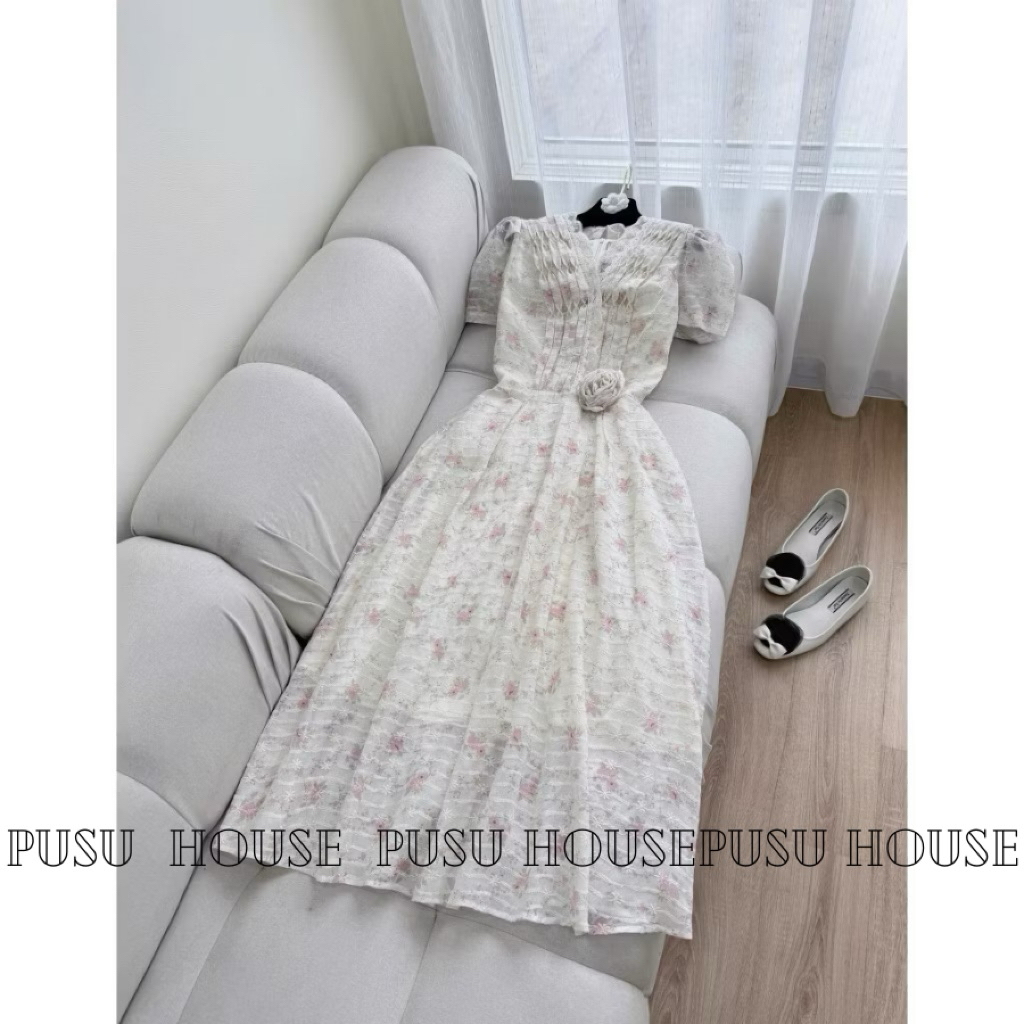 Đầm dự tiệc ren thêu hoa dáng dài sang trọng nữ tính nhẹ nhàng- Pusu house