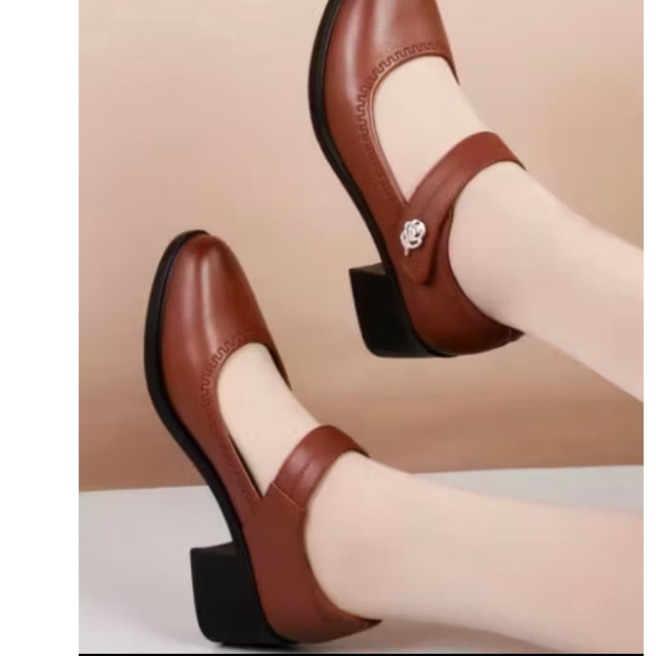 Giày Búp Bê Nữ Da Thật Cao 5cm – Mũi Tròn, Thoáng Khí, Êm Chân