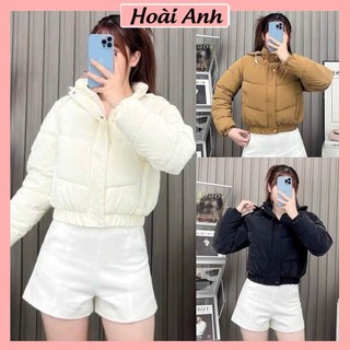 Áo Phao Nữ Béo Nhung Lỳ TRơn CÓ MŨ To Rộng Cúc Bấm 2 Túi Chun Gấu