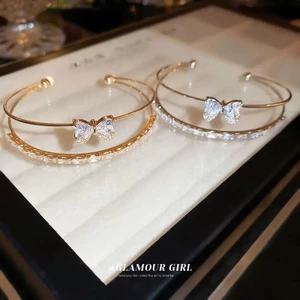 Vòng Tay Tình Yêu Nơ Zircon Mạ Vàng 18k, Thiết Kế Miệng Đôi, Phong Cách Hàn Quốc VT24