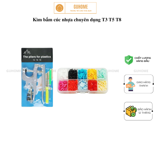 Kềm bấm cúc nhựa loại 1, Kìm bấm cúc nhựa chuyên dụng T3 T5 T8 ( Tặng Kèm 10 Bộ Cúc)