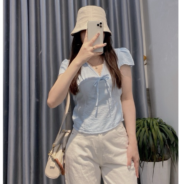 Áo sơ mi nữ cổ vuông Thanhhuyenclothings kiểu dáng hàn quốc