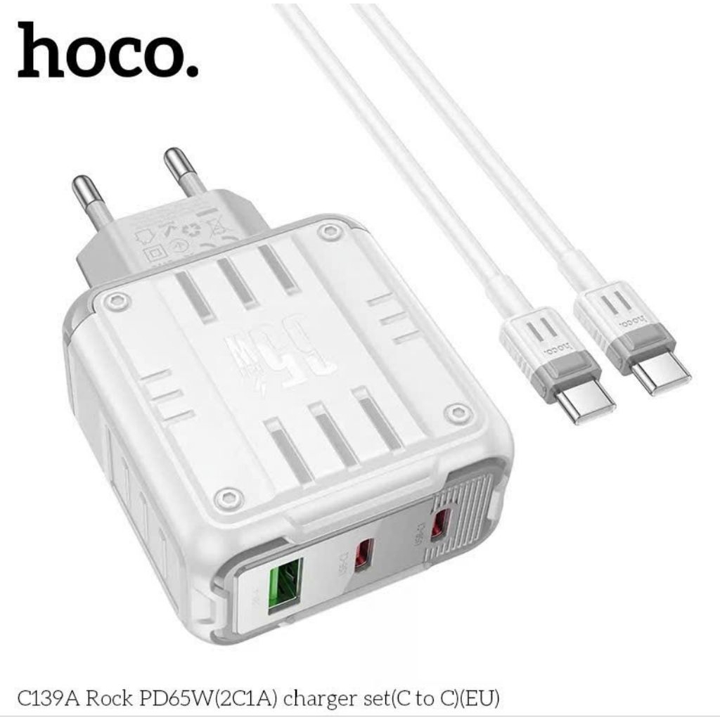 Bộ sạc nhanh typec to typec hoco C139A 65w,3 cổng sạc.