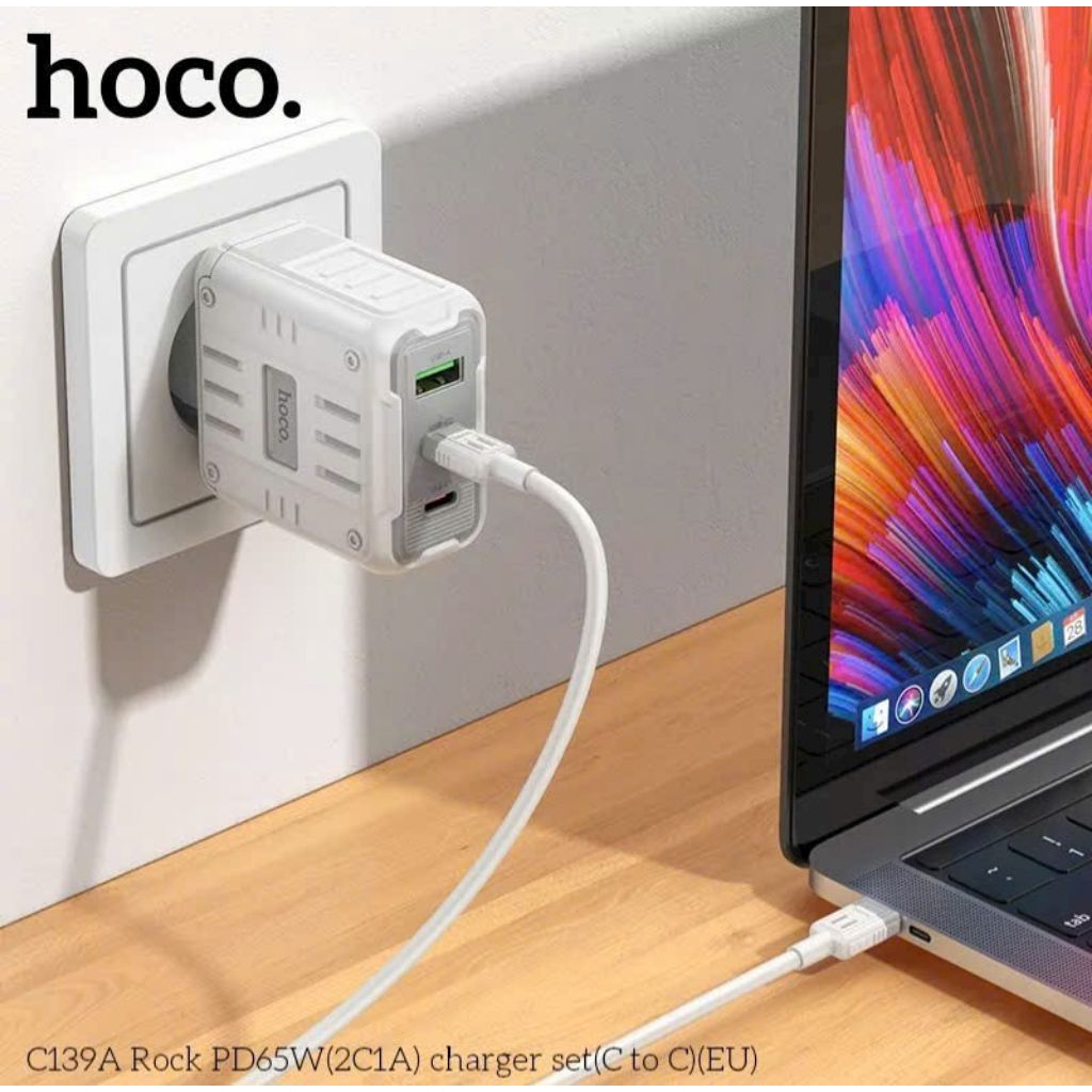 Bộ sạc nhanh typec to typec hoco C139A 65w,3 cổng sạc.