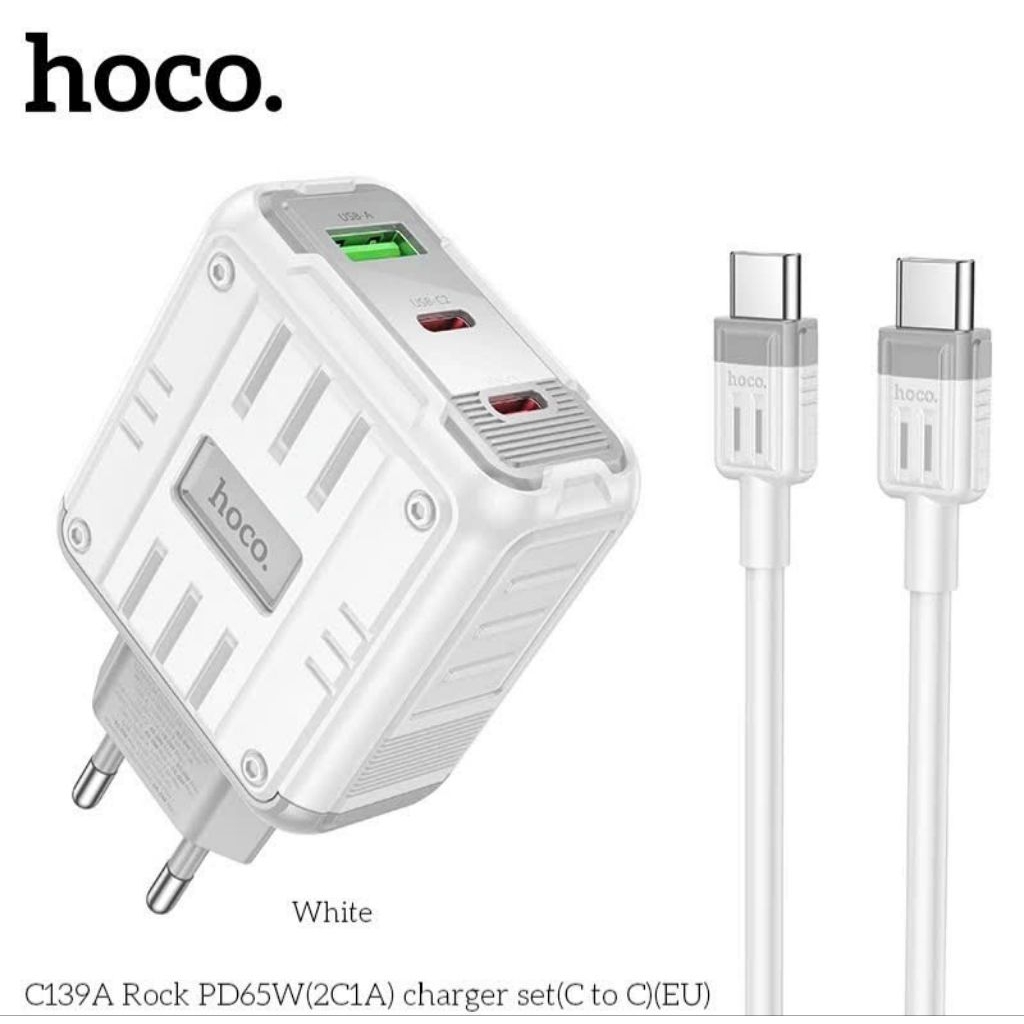 Bộ sạc nhanh typec to typec hoco C139A 65w,3 cổng sạc.