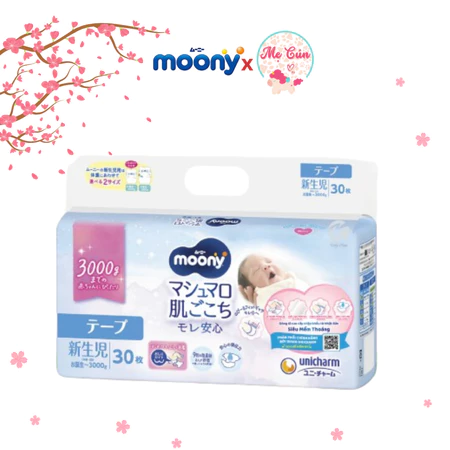 Tã dán Moony cao cấp 3S Dành cho bé sinh non dưới 3kg, bịch gồm 30 miếng