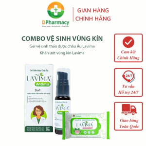 COMBO Gel Phụ Khoa Nữ Lavima Antimic, Khăn ướt vệ sinh vùng kín LAVIMA Protect 4.0 gói 10 miếng