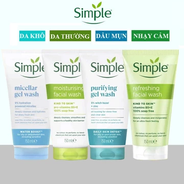 [Mẫu mới] Combo sữa rửa mặt Simple sạch sâu lành tính cho mọi loại da 150ml màu xanh dương, xanh lá