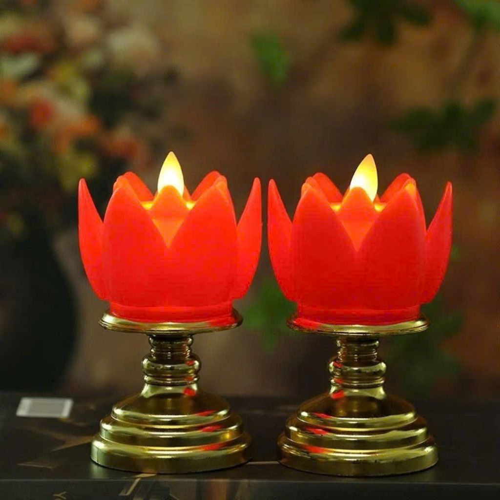Đèn led hoa sen kèm chân đế kim loại,sử dụng pin.thích hợp đặt phòng thờ,đền chùa