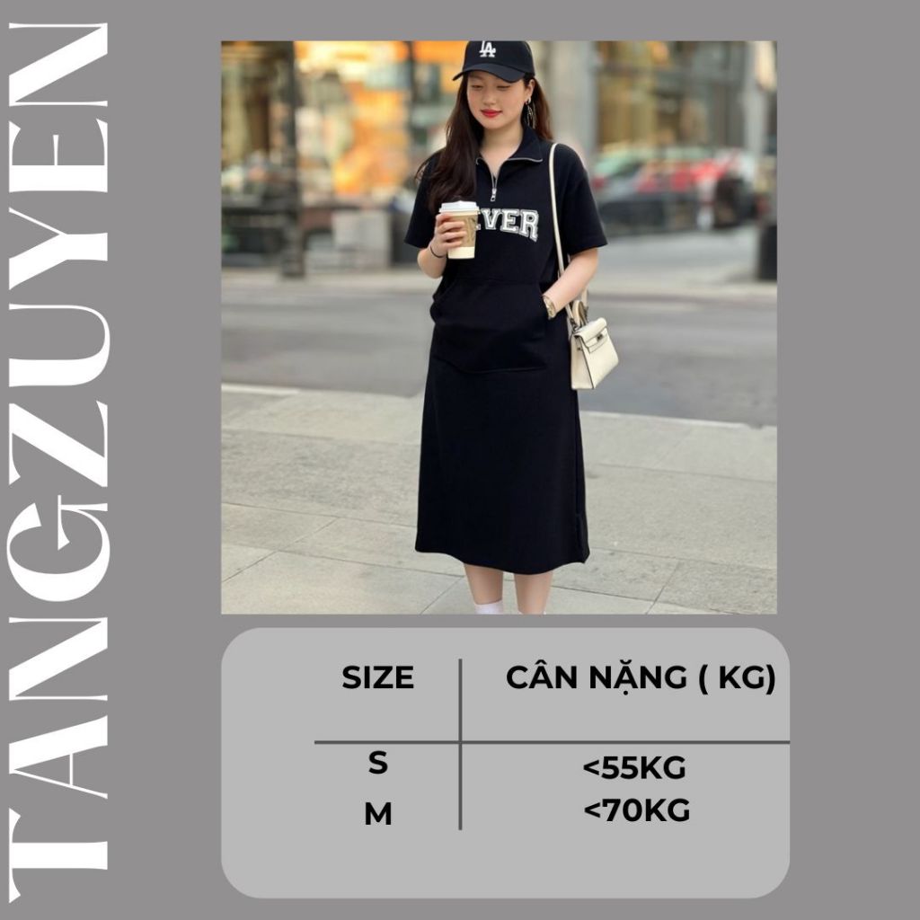 Đầm nữ Váy polo suông có túi trước ngực cổ khóa dáng dài cộc tay form rộng chữ Never bigsize bầu mặc được xinh T1314G