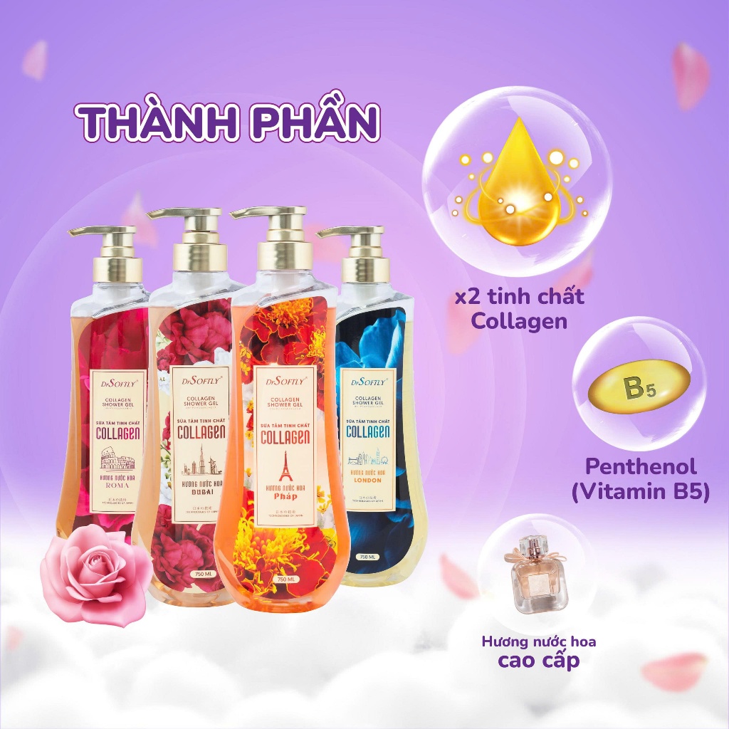 Sữa tắm hương nước hoa DrSoftly Lưu hương tới 6 giờ Dưỡng ẩm Hương Pháp Dubai 750ml