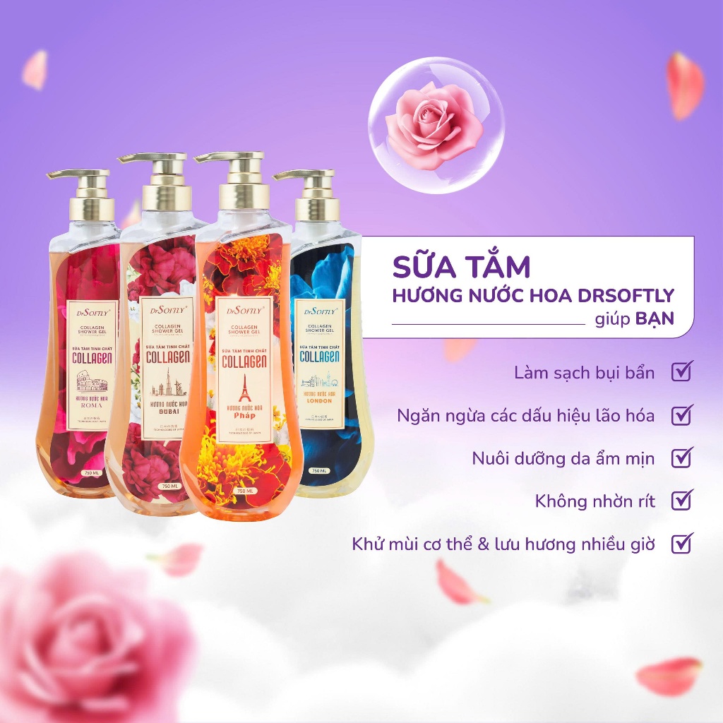Sữa tắm hương nước hoa DrSoftly Lưu hương tới 6 giờ Dưỡng ẩm Hương Pháp Dubai 750ml
