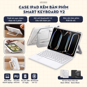 Bao da iPad Kèm Bàn Phím Smart Keyboard V2 tháo rời, xoay dọc dành cho Gen10/11 A16, Air 4/5/6/7, Pro11 by MèoBer
