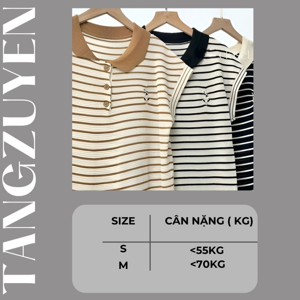 Đầm cộc tay suông Váy polo kẻ ngang cổ sen phối màu dáng dài qua gối form rộng basic đi chơi đi làm bigsize xinh T1277G