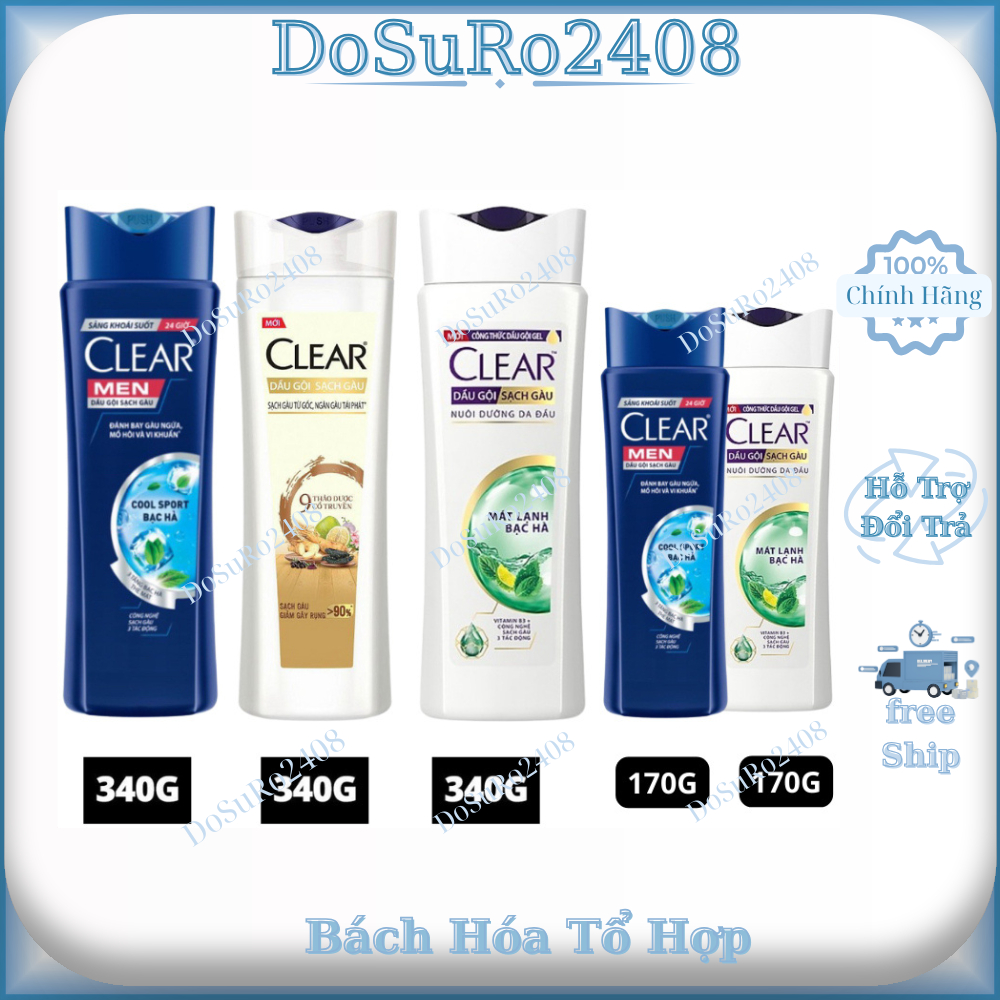 Dầu gội , Dầu  gội sạch gàu clear bạc hà chai 170g - 350g