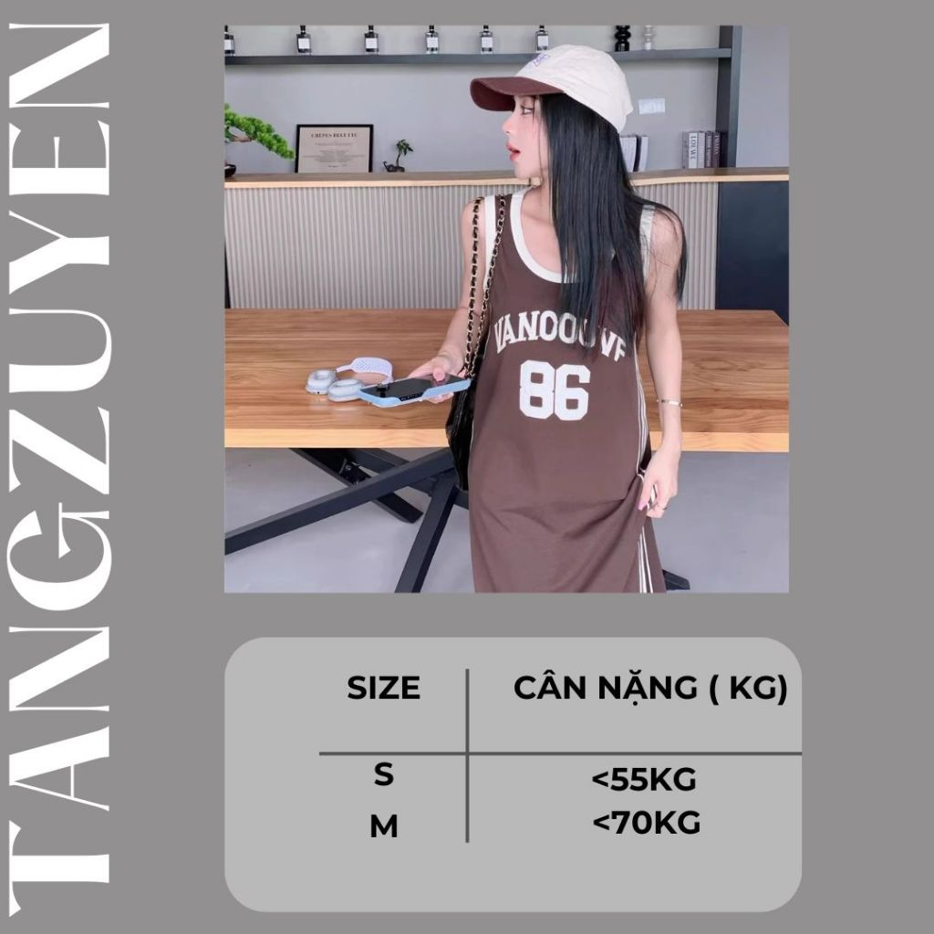 Đầm suông 2 dây chất cotton bóng rổ số 86 xinh trẻ trung Váy ba lỗ số phối sọc viền  thể thao dáng dài form rộng T1258G
