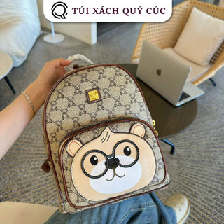 ( HÀNG ĐẸP ) Balo Thời Trang Nam Nữ Size25 Da Pu Họa Tiết Mặt Gấu Đi Chơi Đi Du Lịch