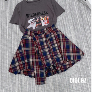 QCL1 Set chân váy kẻ buộc áo phông xám hàng hottrend quá 92773