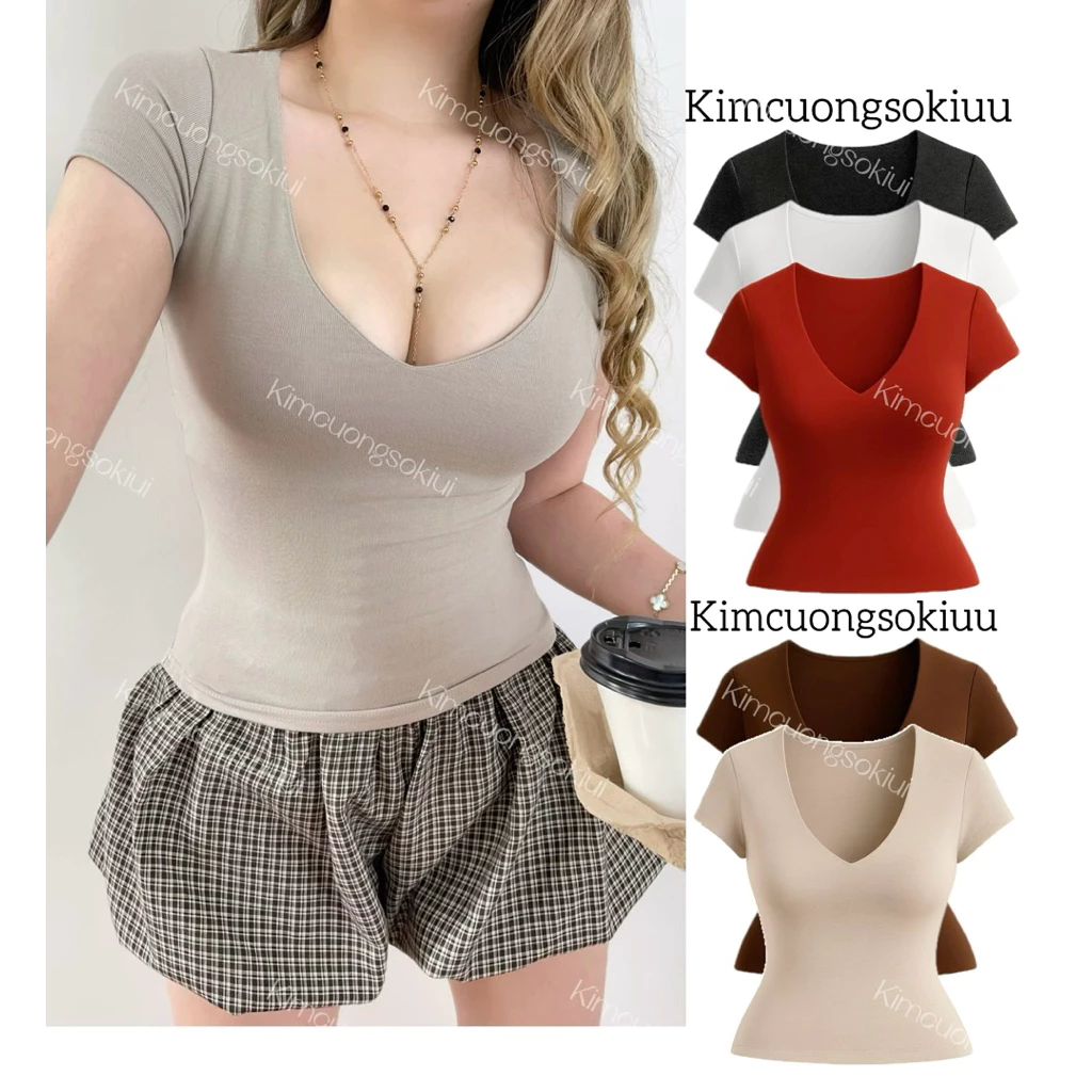 Áo thun cổ tim không viền may kimcuongsokiuu