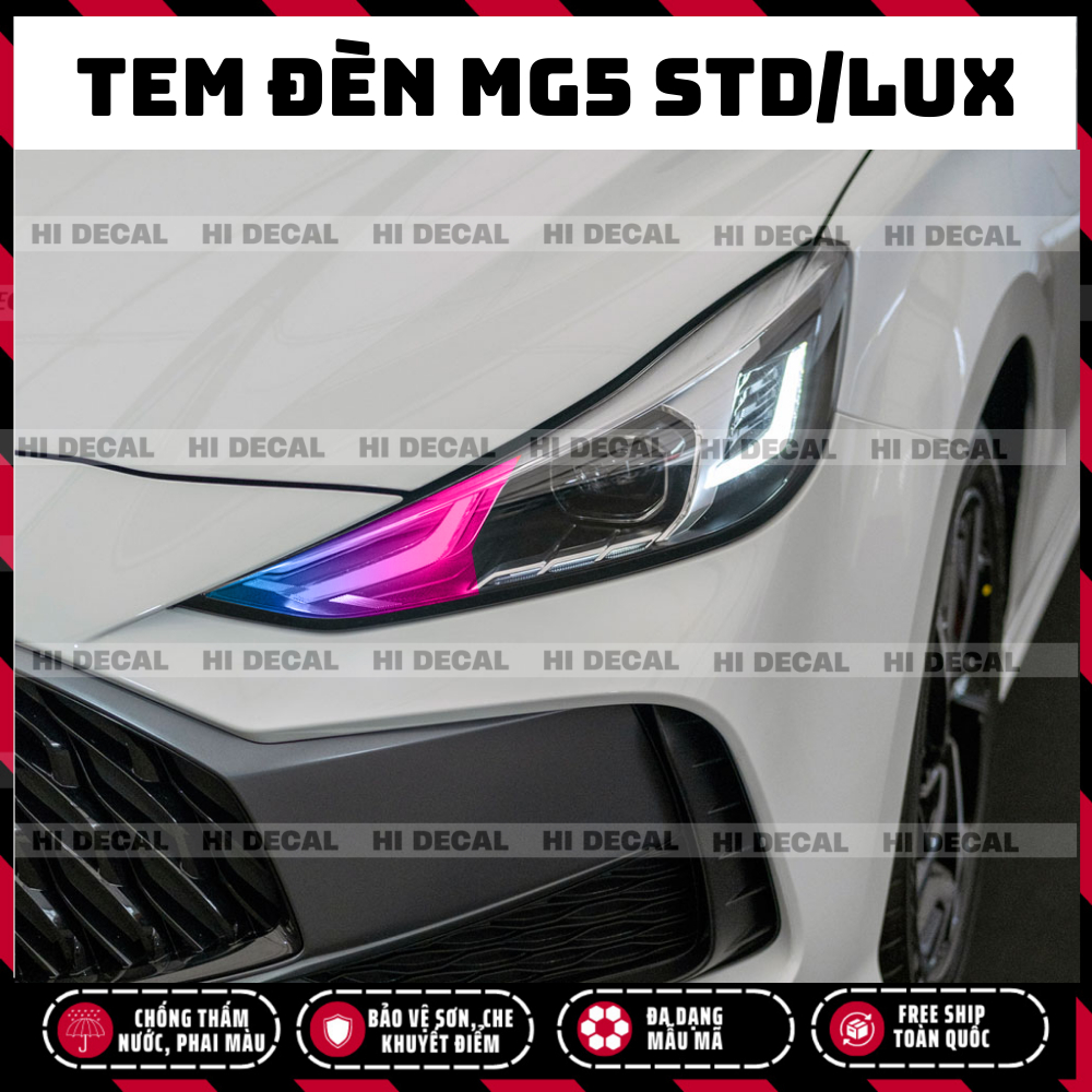 Tem dán đèn MG5 STD Lux, decal MG 5 dán đèm xe trang trí đèn xe bền màu, chống nước