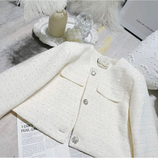 Áo khoác dạ tweet form croptop có đệm vai bling bling phong cách tiểu thư