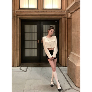 Áo khoác dạ tweet form croptop có đệm vai bling bling phong cách tiểu thư