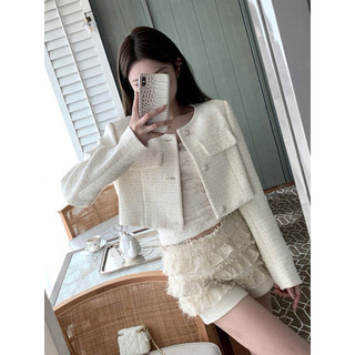 Áo khoác dạ tweet form croptop có đệm vai bling bling phong cách tiểu thư