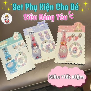 Set 4 Món Phụ Kiện Hình Kuromi / Kitty/ Thỏ Hồng Dễ Thương - Set Phụ Kiện Trang Trí Cho Bé Gồm Đồng Hồ Vòng Tay Nhẫn