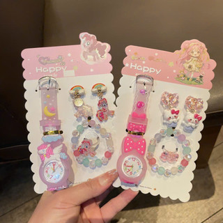 Set 4 Món Phụ Kiện Hình Kuromi / Kitty/ Thỏ Hồng Dễ Thương - Set Phụ Kiện Trang Trí Cho Bé Gồm Đồng Hồ Vòng Tay Nhẫn