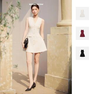 [Best Seller] Đầm Nữ Ngắn Linen Vneck Buttons, Chất Vải Linen Bột Thoải Mái, WDN114 SOME HOW STORE