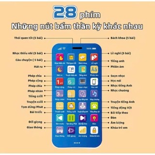 Đồ chơi điện thoại iPHONE thông minh tiếng việt có đèn nhạc tặng kèm sạc cho bé mô hình giáo dục