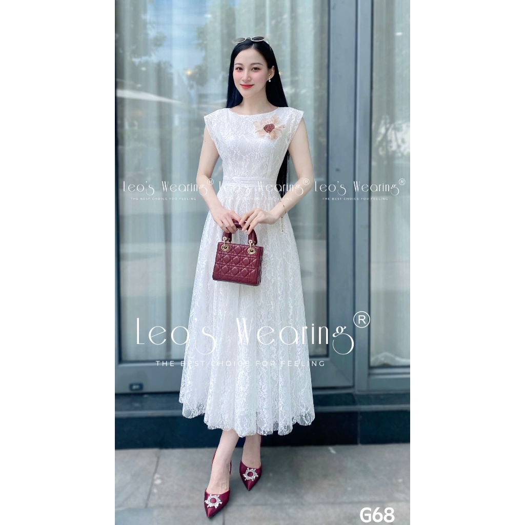 G68 LEOSWEARING Đầm tay cánh dơi đính hoa ren trắng | Shopee Việt Nam