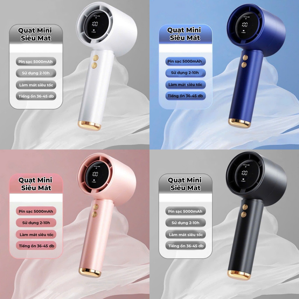 Quạt mini cầm tay M2 - N68 PIN 5000mAh di động màn hình hiển thị pin có thể sạc gió mạnh 100 tốc độ turbo phản lực