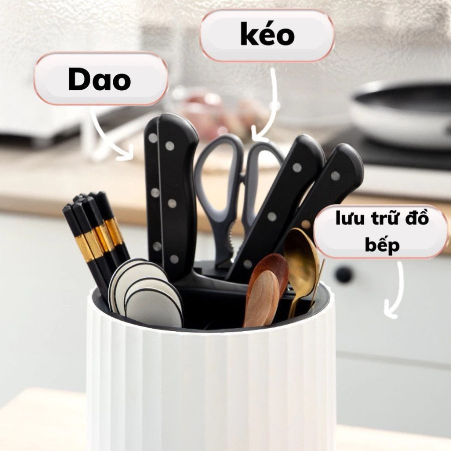 Ống Đũa Cài Dao Xoay 360 Kệ Cắm ũa Thìa Dao Kéo Nhà Bếp Dạng Xoay Tiện Lợi, ỐNG ĐỰNG ĐŨA XOAY AMIZIN