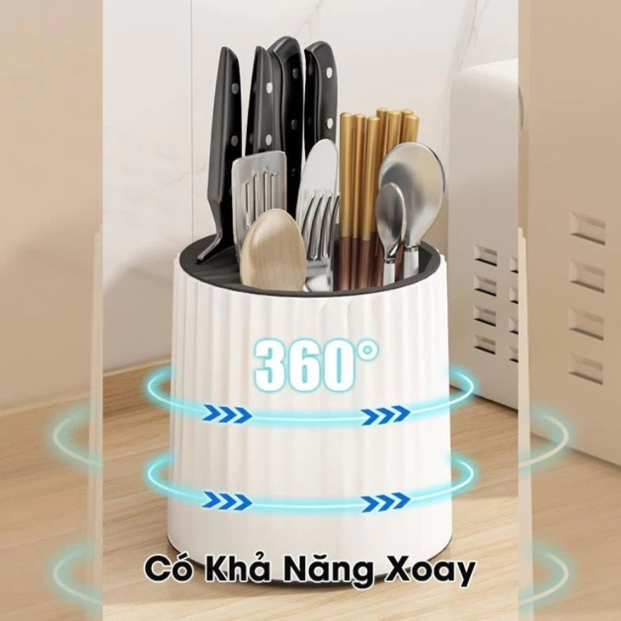 Ống Đũa Cài Dao Xoay 360 Kệ Cắm ũa Thìa Dao Kéo Nhà Bếp Dạng Xoay Tiện Lợi, ỐNG ĐỰNG ĐŨA XOAY AMIZIN